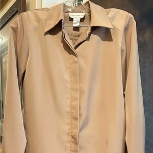 Two piece beige polyester pantsuit